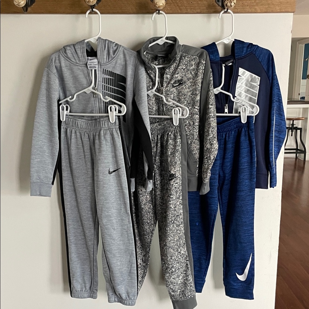 Nike Kids' Tracksuit Set - Gray, Black, and Navy